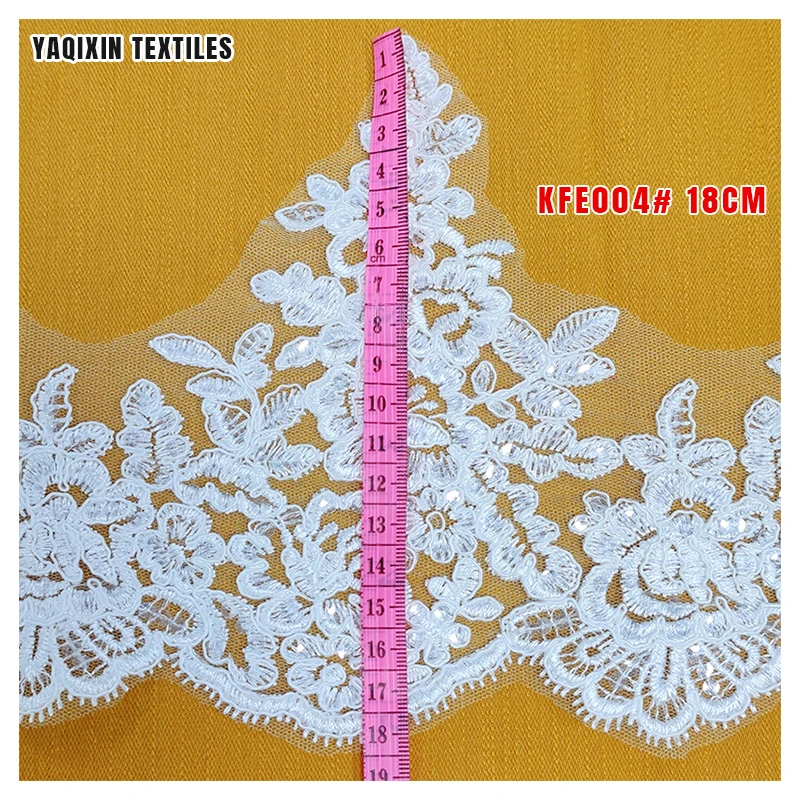 KFE004 Handmade 18cm Wide Sequin Embroidered Lace Trim White Wedding Dress Accessories Lace Trim - 图片 6