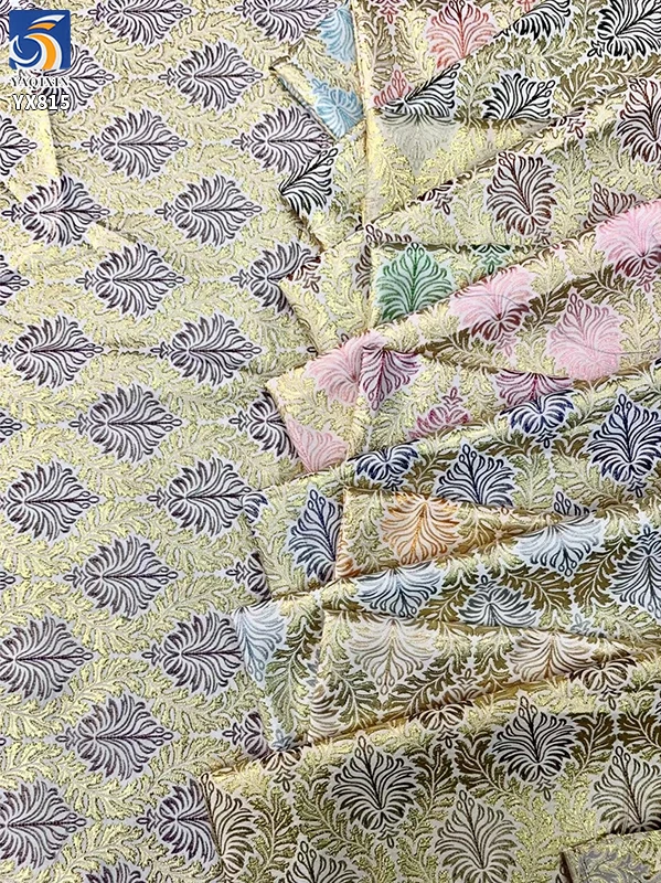 YX815 Custom Traditional Design Yarn-Dyed Gold Thread Leaves Jacquard African Nigerian Brocade Damask Fabric for Dress - 图片 3