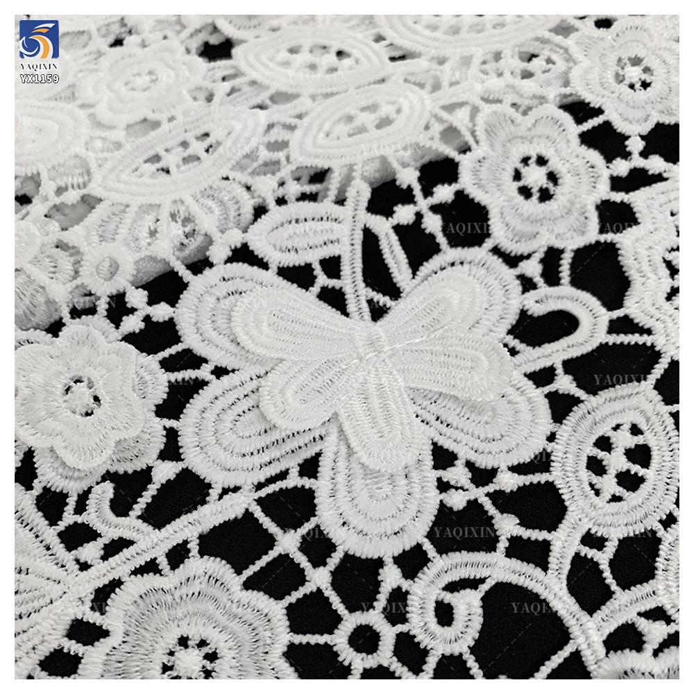 YX1159 100 Polyester 150gsm Water-Soluble Lace Fabrics 3D Embroidered Flowers White Lace Fabric for Apparel-Dress - 图片 6