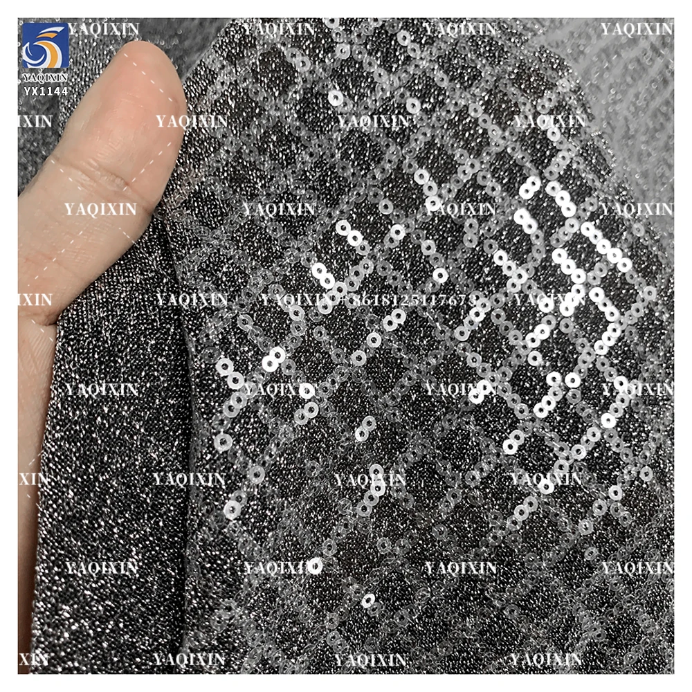 YX1144 Wholesale Polyester Mesh Embroidery Checkered 3mm Thick Sequin Fabric for Dress Wedding Cheap Price Sequin Fabric - 图片 3