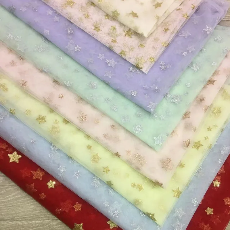 SG08 Wholesale Customized Glitter Silver Stars Tulle Soft Mesh Children's Dress Fabrics - 图片 6