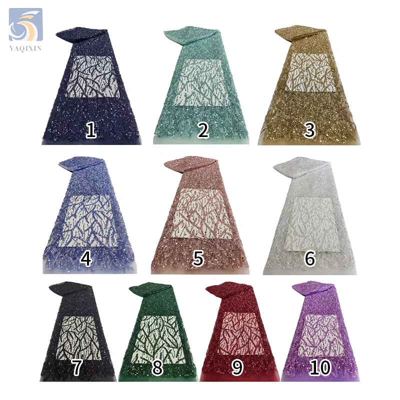 Latest French Burgundy Glitter Lace Fabrics for Women 2025 Beads and Sequins Embroidery Fabric - 图片 3