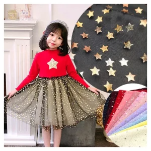Golden Five-Pointed Star Pattern Bronzing Film Foil Tulle Mesh Fabric