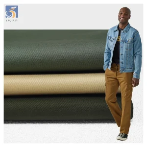 A2272 Khaki 255gsm Washed Polyester Cotton Spandex Stretchy Fabric 32*16 Twill Mercerized Cotton Fabric for Trousers