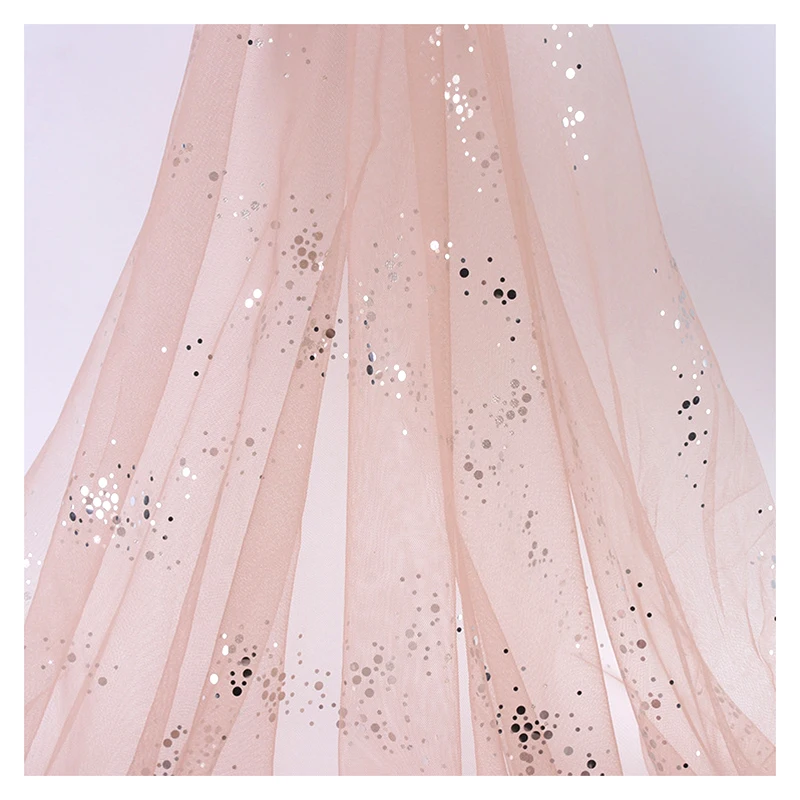 CP11 Shiny Glitter Silver Foil Dots Print Tulle Silver Glitter Sequins Mesh Tulle Fabric for Weeding - 图片 5