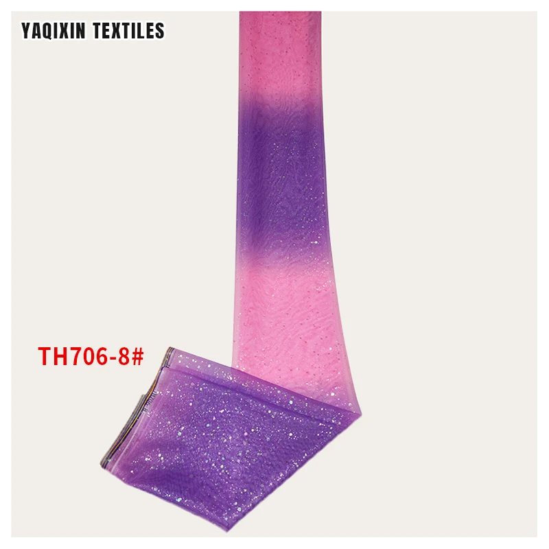 TH706-8 Pink Purple Dream Knit Tie Dyed Style Fabric Glitters Sparkles Bridal Tulle Mesh Lace Fabric With Gradient Colors - 图片 6