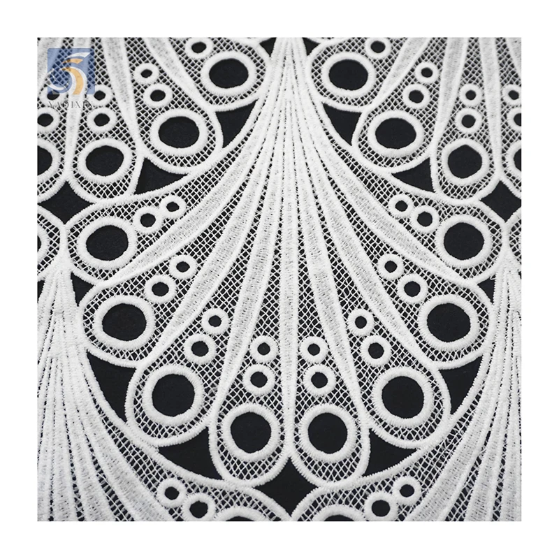 YX2439-1 White Embroidery Water Soluble Lace Fabric African Guipure Lace Fabric for Wedding Dress - 图片 4