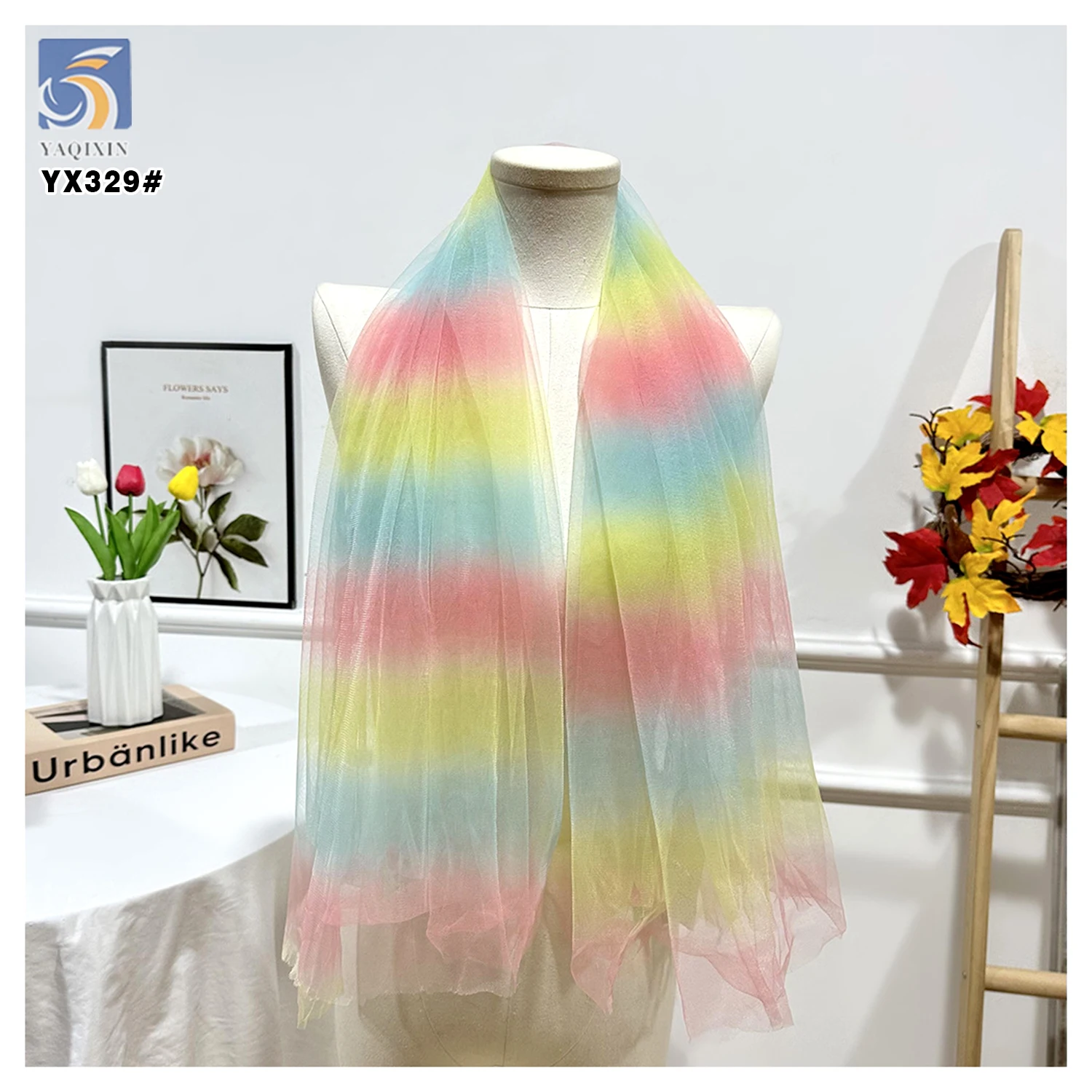 YX329 Latest Design Popular Tulle Tutu Dress 100% Polyester Colorful Soft Illusion Rainbow Tulle Striped Fabric - 图片 4