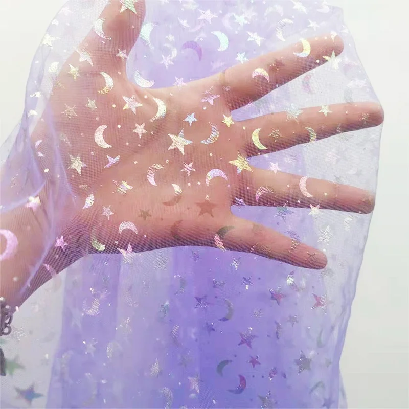 DX130 2024 New Iridescent Stars and Moon on Black Textured Tulle - 图片 3