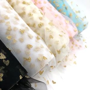100% Polyester Glitter Tulle Fabric Gold love Tulle High Fastness Glitter Can Be Used for American Valentine's Day Fabric