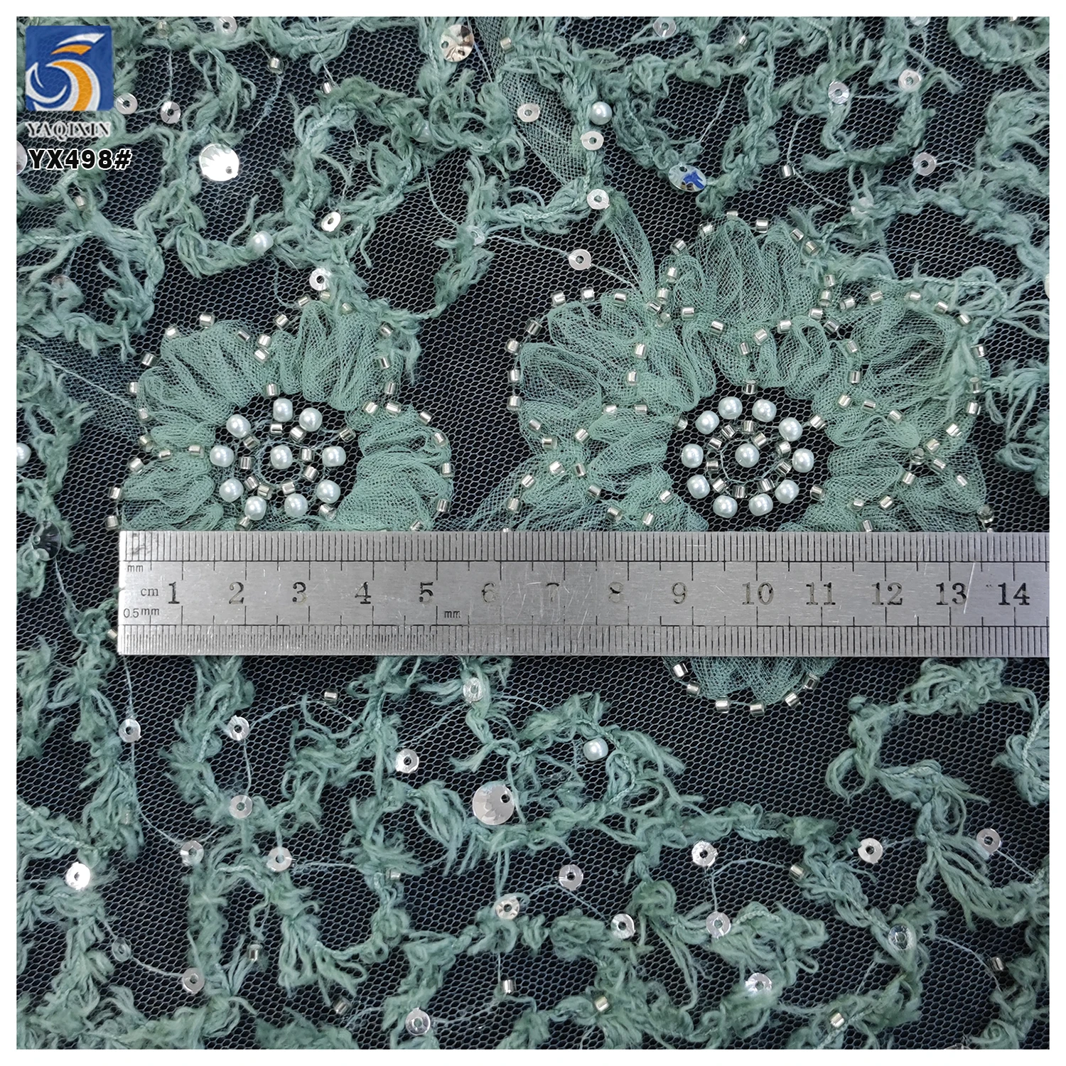 YX498 Hot Selling New Fabrics Bride 3D Lace Fabric With Sequin Flower Pearl Wedding Mesh Net Fabric - 图片 4