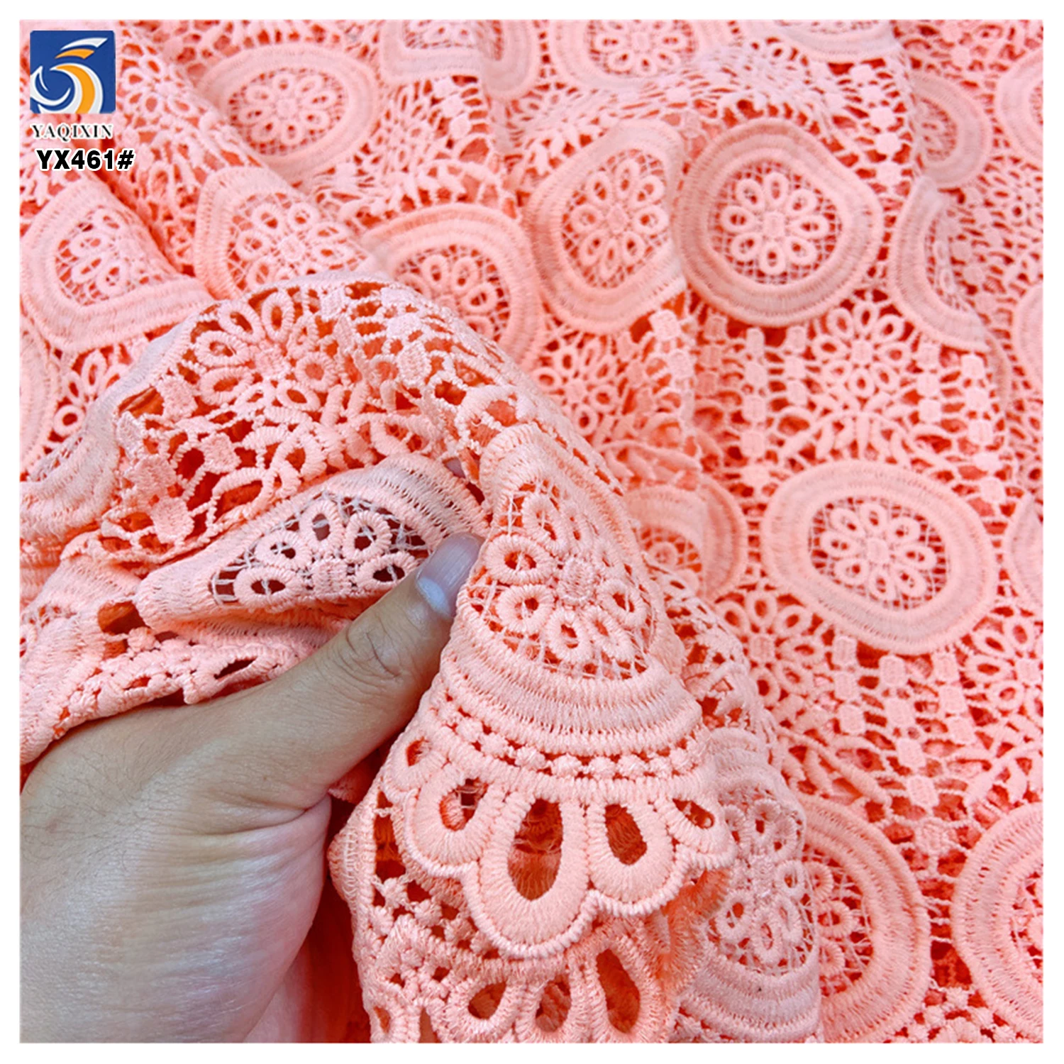 YX461 Solid Color Width 110cm 100 Polyester Lace Fabric Custom Water Soluble Lace Milk Silk Fabric - 图片 5