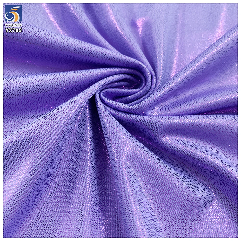YX785 Breathable Solid 120gsm Polyester Spandex Metallic 4 Way Stretch Foil Printing Shiny Fabric for Swimming Trunks - 图片 6