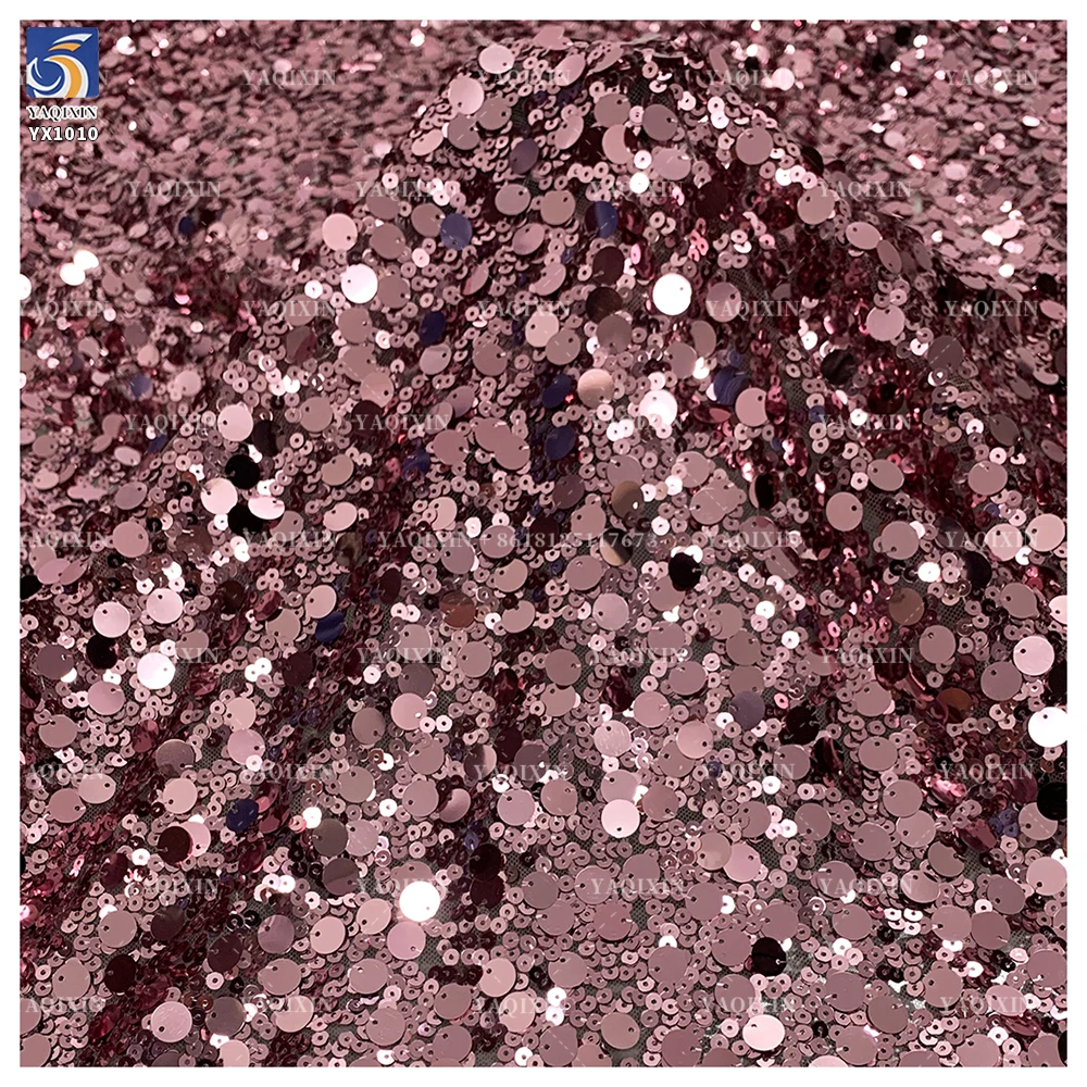 YX1010 140CM 300gsm 10MM+3MM Sequins Mesh Embroidery Fabric Metallic Shiny Sequins Fabrics Textiles for Stage Dresses - 图片 4