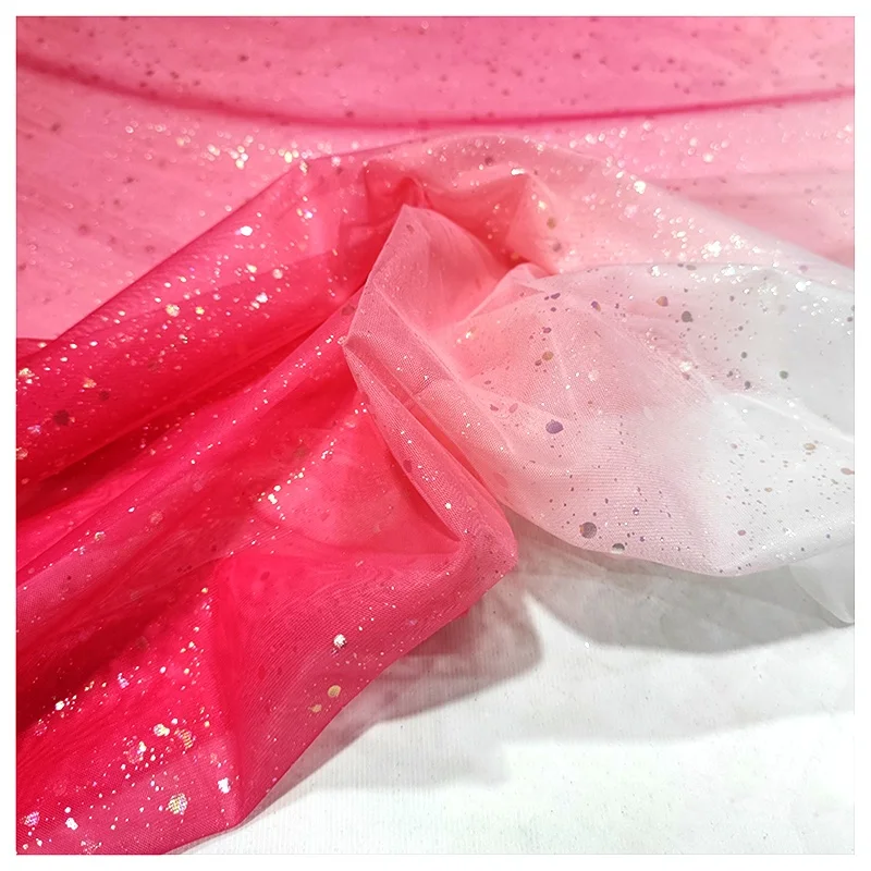 YX2045 Illusion Printed Rainbow Ombre Gradient Fabric HexagonaTulle Mesh Fabric Colors Fabric Superior Qualil - 图片 3
