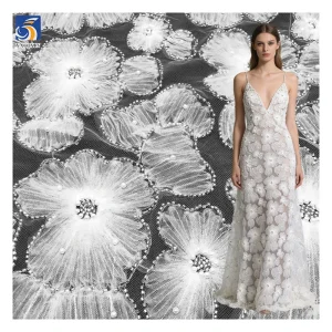 YX2284-2 High Quality White Polyester Embroidery Tulle Fabric Mesh 5 Yards for Lace Flowers Beads Pearl Embroidery Fabric