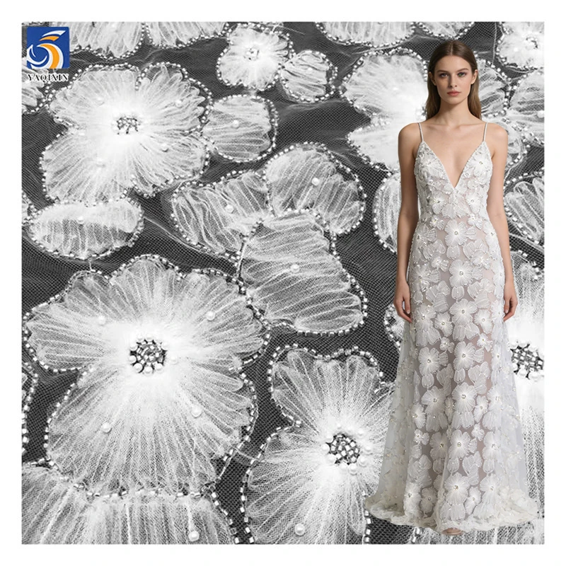 YX2284-2 High Quality White Polyester Embroidery Tulle Fabric Mesh 5 Yards for Lace Flowers Beads Pearl Embroidery Fabric