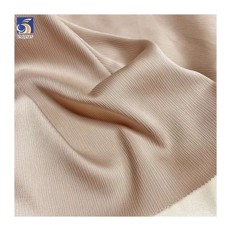 YX54 Beige Matte Crinkle Satin Fabric Soft 100 Polyester Wrinkled Crepe Back Satin Fabric for Wedding Abaya - 图片 4