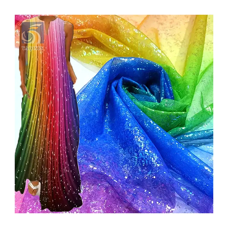 YX2047 Superior Quality Rainbow Tulle Fabric Colorful Fabric for Tulle Dress
