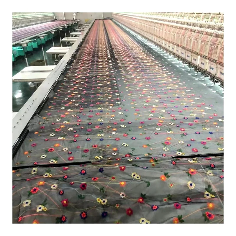 Hot Colorful 3D Floral Tulle Mesh Embroidered Fabric Lace Woman Dress Fabric Summer - 图片 5