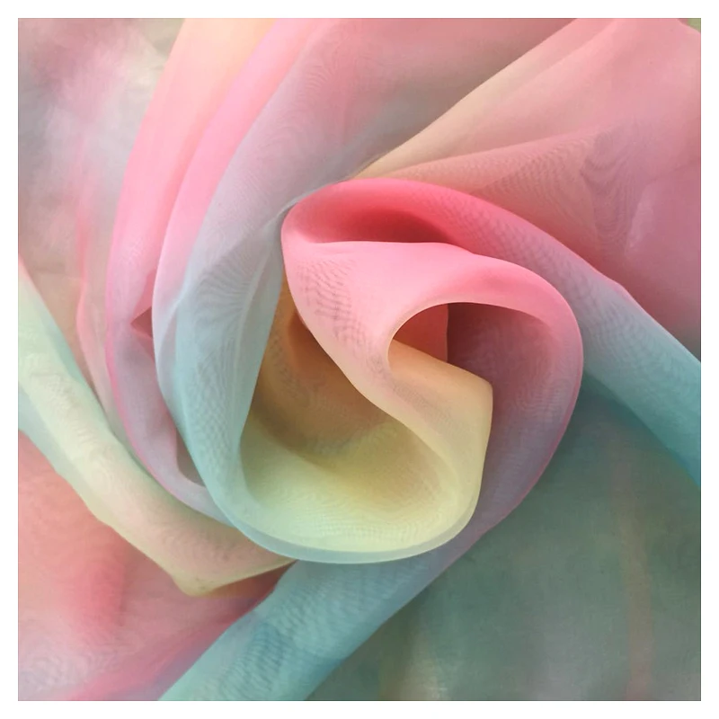 Guangzhou Manufacturer Digital Print Polyester Stiff Organza Two Tone Rainbow Gradient Ombre Organza Fabric - 图片 5