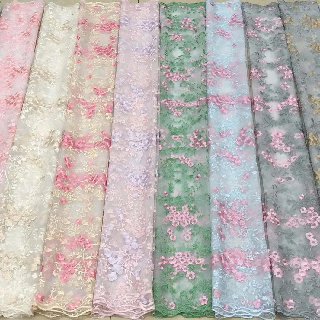 YX695 Ready-To-Stock Wholesale Embroidery Mesh 100% Polyester Pink Florals Embroidery Tulle Fabric for Girls Skirt Making - 图片 4