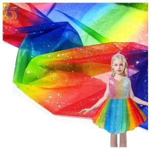 YX2043 Colourful Print Rainbow Fabric Tulle Glitter Gradient Fabric Girl Tutu Dress Fabric