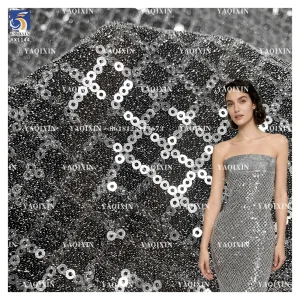 YX1144 Wholesale Polyester Mesh Embroidery Checkered 3mm Thick Sequin Fabric for Dress Wedding Cheap Price Sequin Fabric