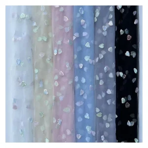SCX004 Wholesale Embroidered Heart Shape Glitter Symphony Sequins Tulle Fabric Mesh for Kids Skirt