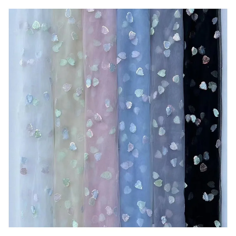 SCX004 Wholesale Embroidered Heart Shape Glitter Symphony Sequins Tulle Fabric Mesh for Kids Skirt