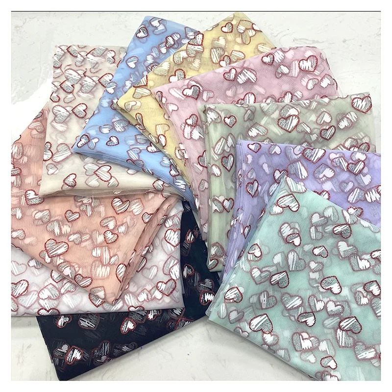 Valentines Hearts-Shaped Sparkly Tulle Fabric Textile French Fashion Mesh Lace Fabric for Skirt - 图片 3