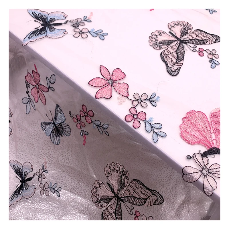 CXT20 Romantic French Woman Dress Mesh Tulle Fabric Embroidery Colorful Butterfly Fabric - 图片 4