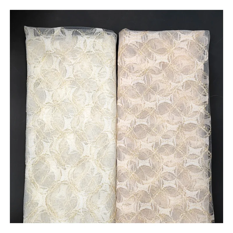 Luxury Elegance Gold-Edged Jacquard Bridal Wedding Dress Tulle Mesh Fabric - 图片 5