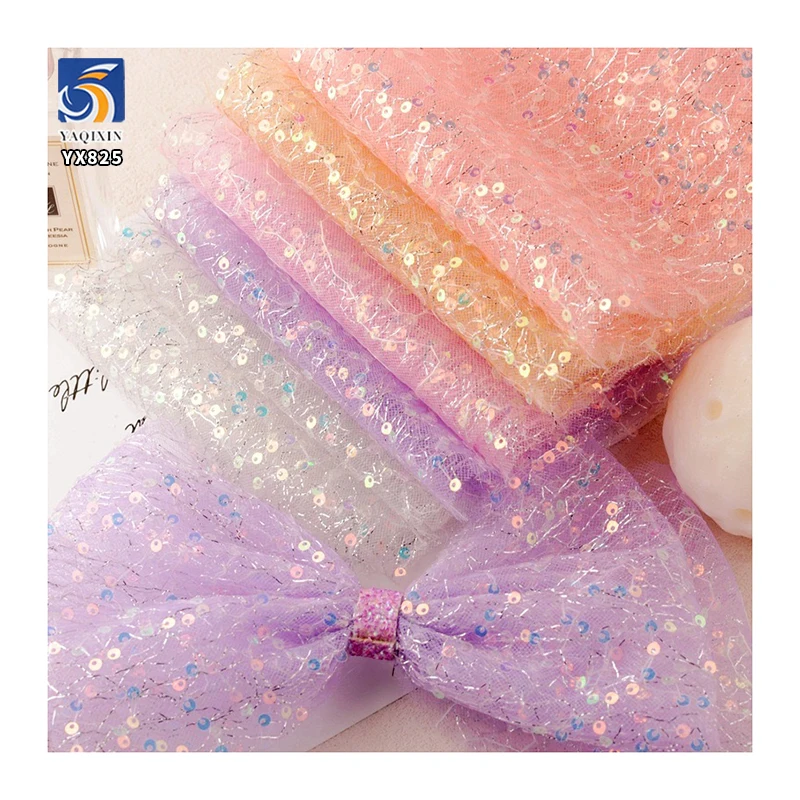 YX825 American Lolita Double Layer Polyester Mesh Embroidery Sequins Fabric Shiny for Clothing for Girls - 图片 5