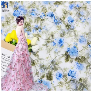 YX642 New Fashion Customized 3D Organza Fabric Flowers Embroidered Organza Fabric for Women's Long Skirt