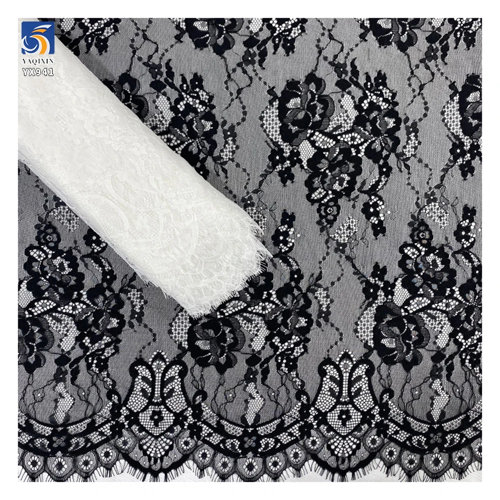YX941 300cm*150cm 100% Nylon Eyelash Lace Fabric Black and White Dress Wedding Dress Eyelash Lace Fabrics Textile Customized - 图片 2