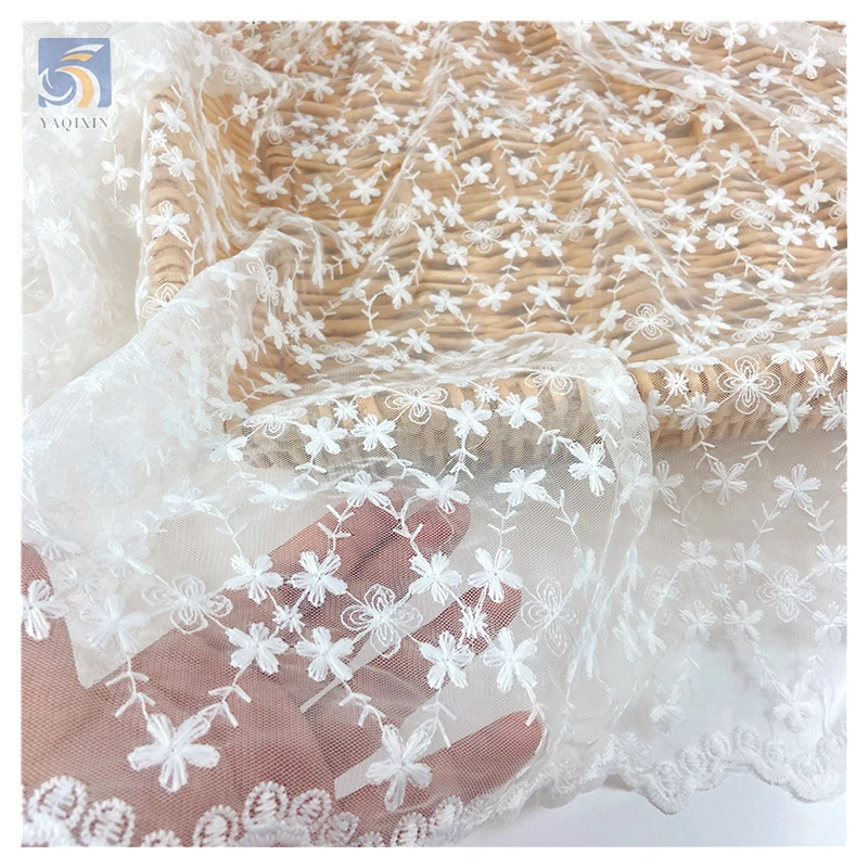 Wholesale Custom Low Price Lace Fabric Cotton Embroidery Mesh White Lace Fabric for Wedding Dress Gowns - 图片 3