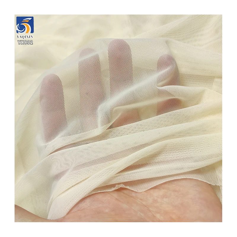 YX832 Stretch Mesh Dress Fabric 60gsm 92% Polyester Soft and Silky Skin Nude Color 4-Way Stretch Tulle Mesh Fabric - 图片 3