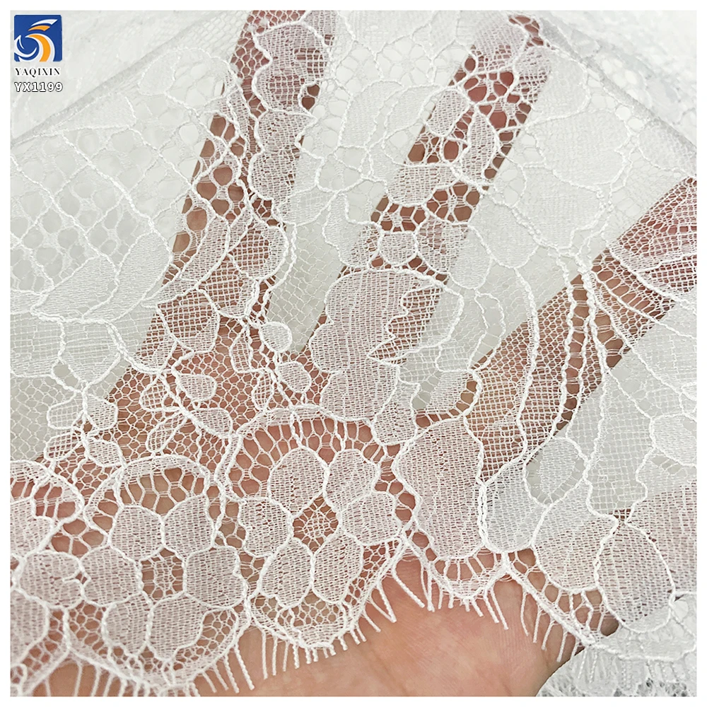 YX1199 New Design Elegant Lightweight White Tulle Lace Fabric 2026 Embroidered Polyester Eyelash Lace Fabric for Apparel - 图片 4