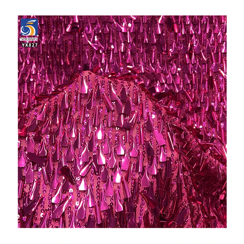 YX827 400gsm Three-Dimensional Glitter Metallic Tube Sequin 3mm Sequins Fabric Stretch Mesh Sequin Fabric for Skirt Bags - 图片 4