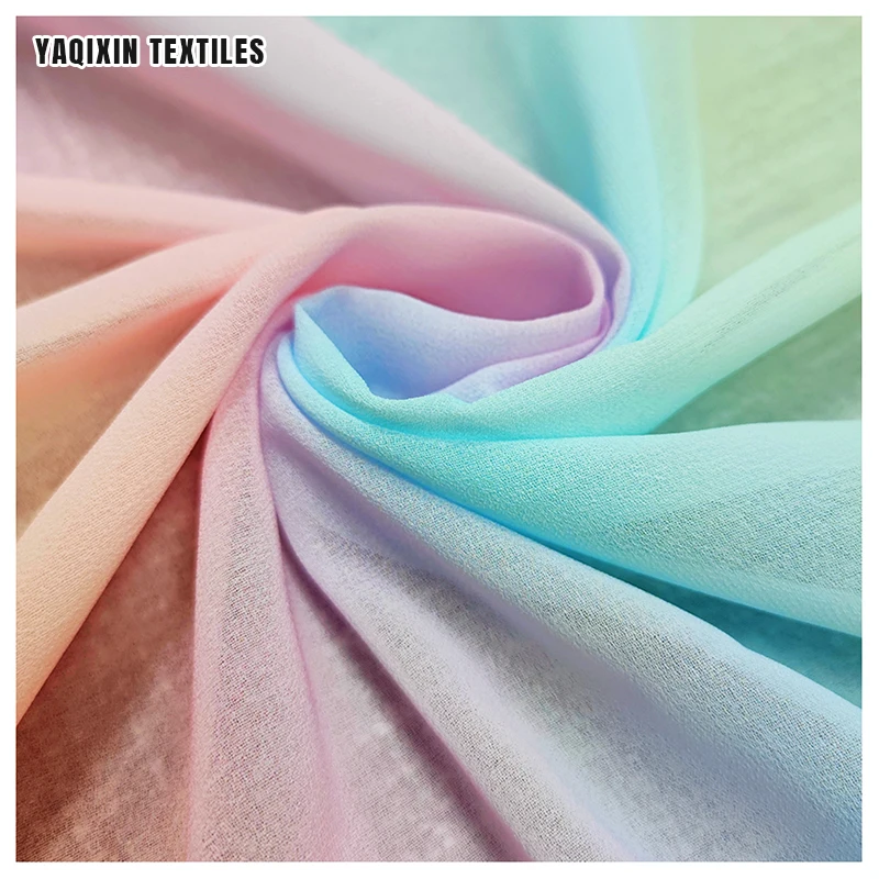 YX2159 2025 New Design Stylish Digital Printing Chiffon Fabric 5 Light Colors Dress Ombre Rainbow Chiffon Fabric by Roll Yards - 图片 6