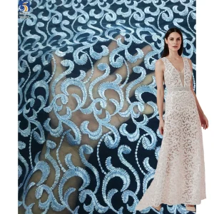 YX1015 High-End Luxury Style Embroidered Tulle Fabric Polyester Wave Design Tulle Embroidery Mesh Fabric for Party Skirts