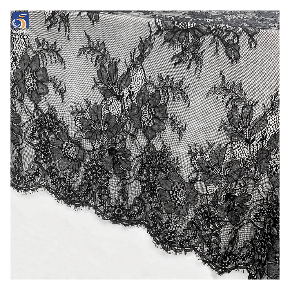 YX1040 2026 New Sexy Tulle Lace Underwear Skirts Fabrics for Beautiful Women Clothing Eyelash Black Lace Fabric Textile - 图片 4