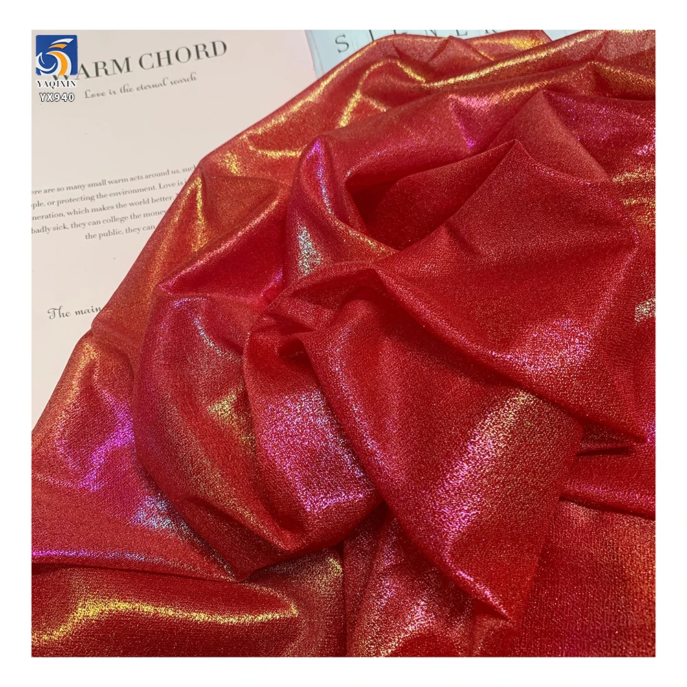 YX940 100gsm Dreamlike 100% Polyester Glossy Holographic Fabric Knit Fantasy Hot Film Glitter Lurex Chiffon Fabric - 图片 5