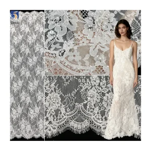 YX1090 New Lace Fabric Bride's 2025 African White Eyelash Lace Fabric With White Pearls 15 Yards Wedding