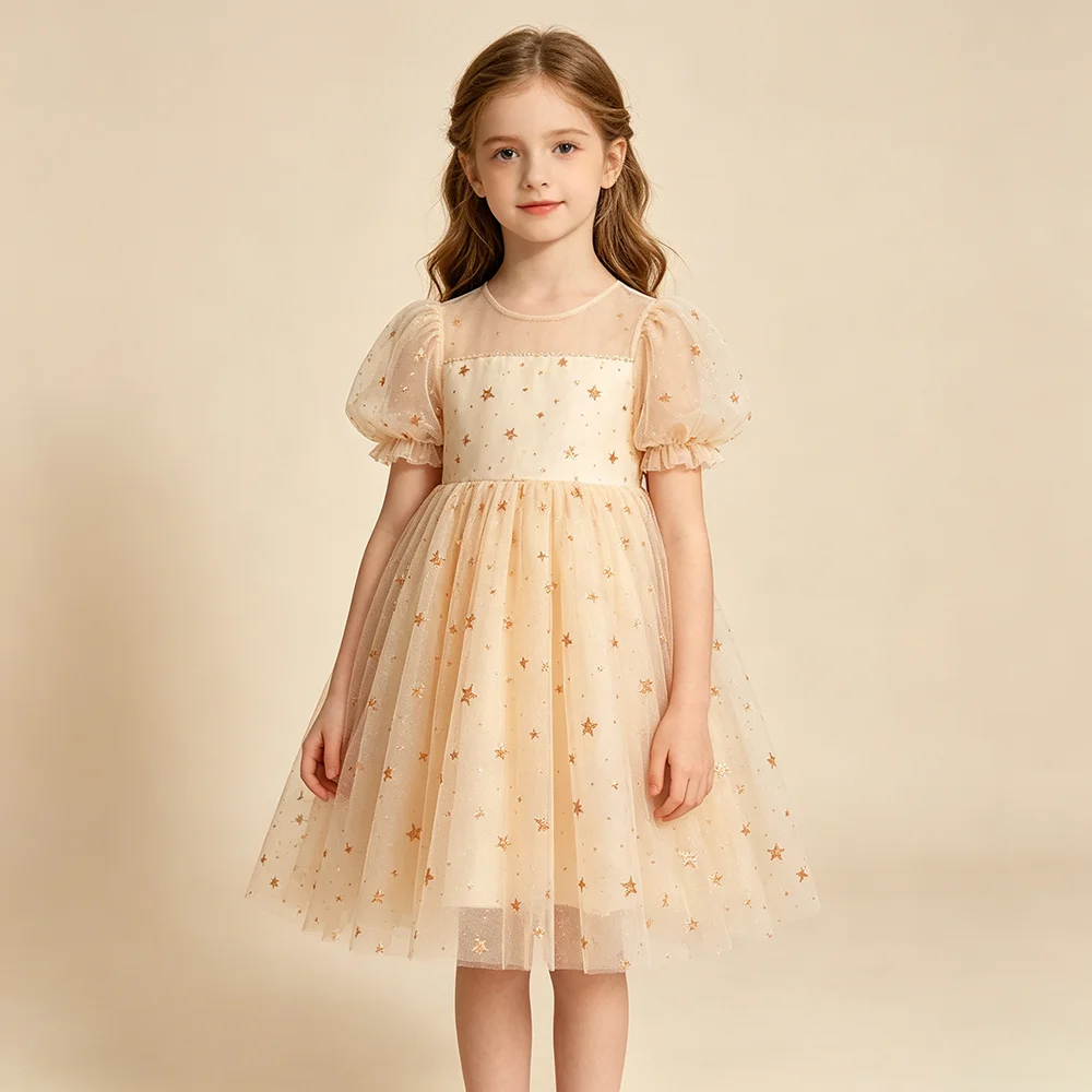 YX321 Latest Design 100% Polyester Glossy Tulle with Glitter Dust and Mickey Star Pattern Mesh Tulle Fabric - 图片 3