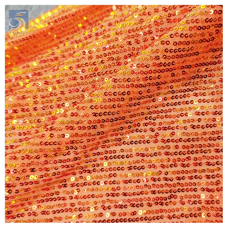 High Quality Sparkling Shiny Sequin Fabric 4 Way Stretch Stripe Sequin Fabric Glitter Wedding Dress Fabric - 图片 5