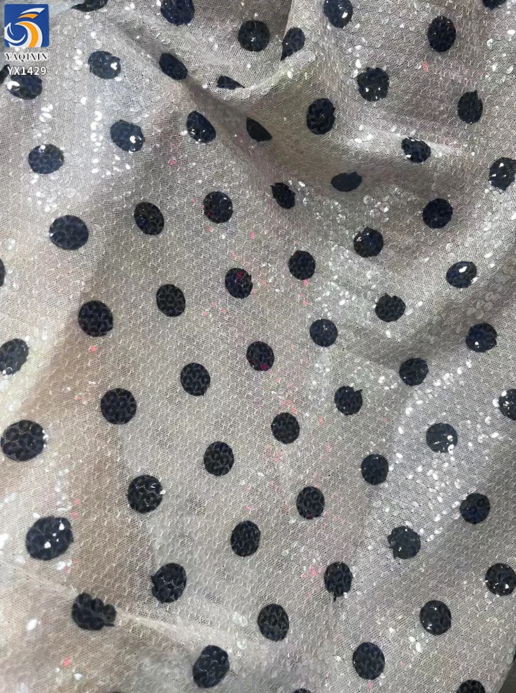 YX1429 250gsm Hot Sale 5mm Transparent Sequin Polka Dot Print Stretch Dress Fabric 140cm Sparkle for Womens Party Dress - 图片 6