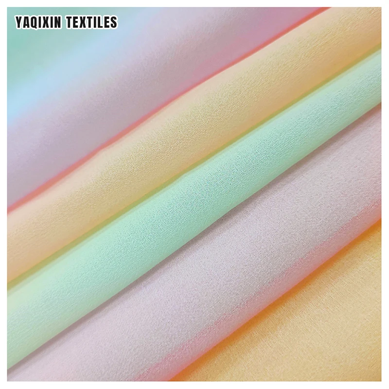 YX2159 2025 New Design Stylish Digital Printing Chiffon Fabric 5 Light Colors Dress Ombre Rainbow Chiffon Fabric by Roll Yards - 图片 5