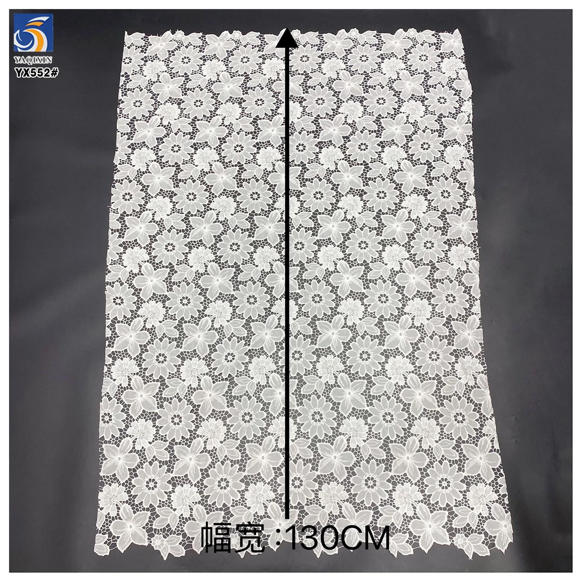 YX552 Custom All Over Laser Hollow Embroidered Milk Silk Lace Fabric 100% Polyester Florals White Embroidery Fabric - 图片 3